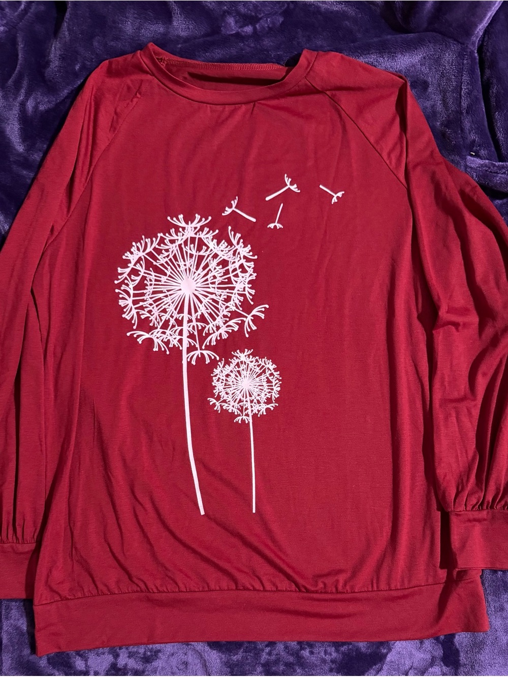 Women’s Red Long-Sleeve Dandelion Graphic Top